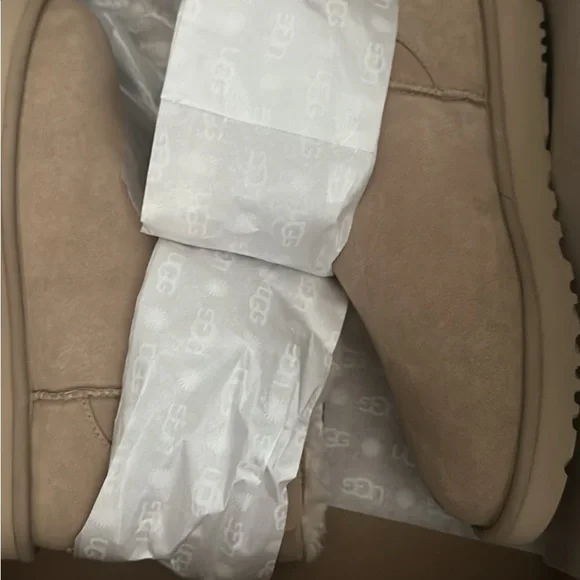 UGG Women's Beige classic mini Suede Bow Boots - Picture 4 of 5